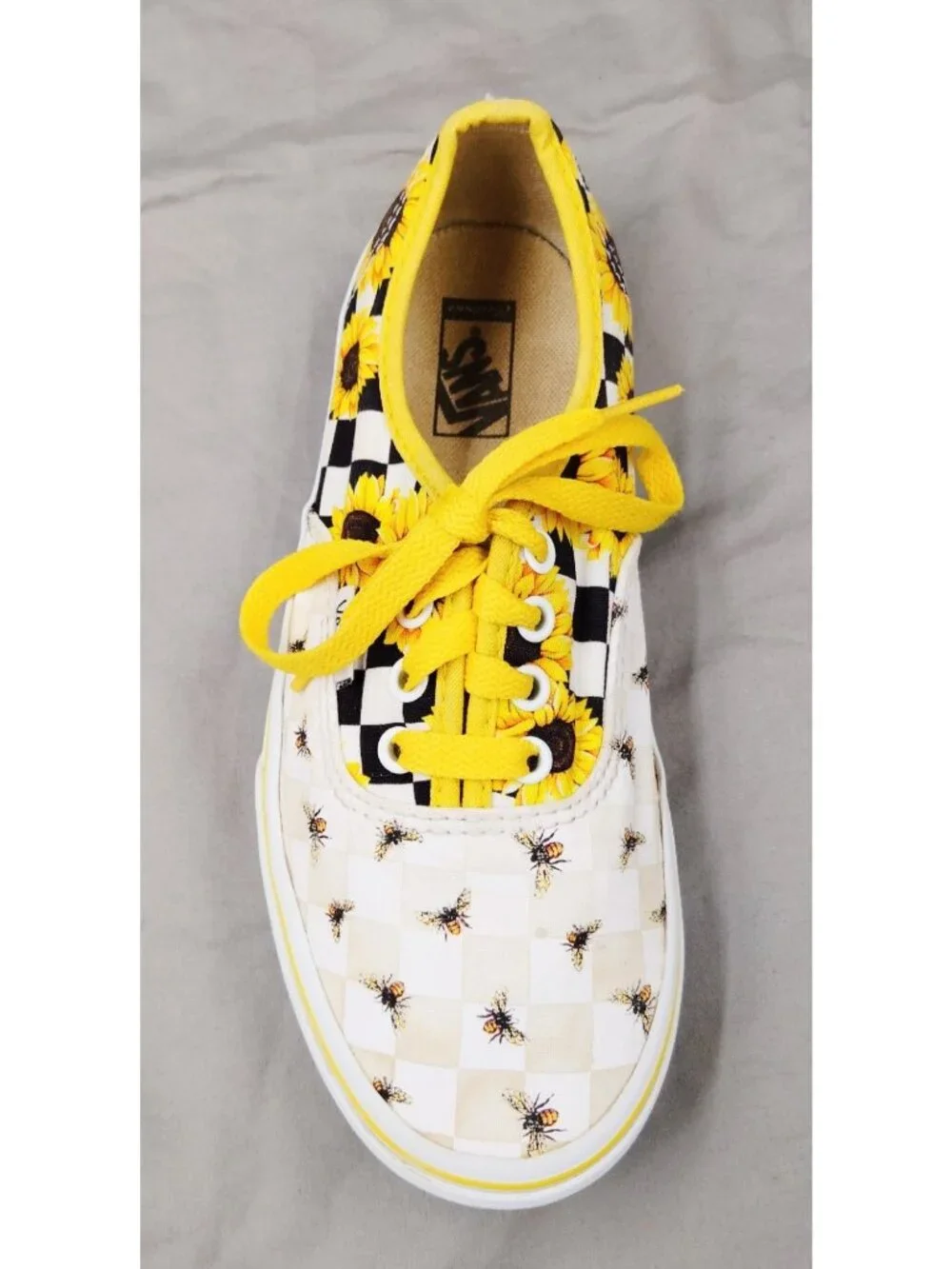 Vans Authentic Sunflower Bee Checkerboard Shoes Yellow Youth Size 3 Canvas